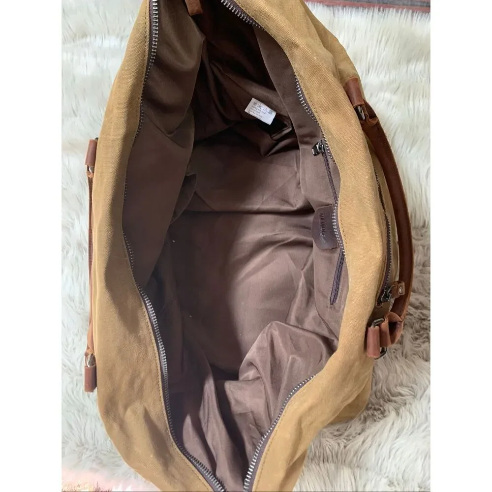 NEWHEY Carry On Duffel Bag Canvas/Genuine Leather Brown